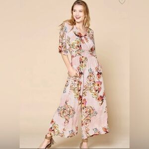 Floral Jumpsuit with Pink and Cream Accents